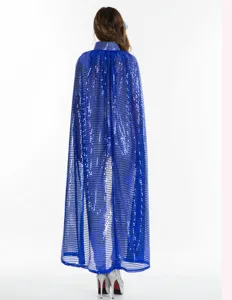 Blauer Pailletten Umhang Kostueg fuer Halloween Cosplay Party Hexen Zauberer Detailansicht