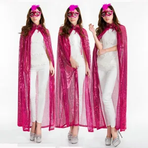 Rosa Pailletten Umhang Damen Halloween Cosplay Kostüm glitzernde Umhänge Hexen Partykleidung