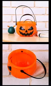 Halloween plastic pumpkin candy bucket portable toy prop spooky jack-o-lantern decor jar