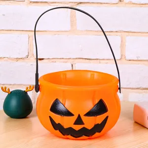 Halloween plastic pumpkin candy bucket portable trick or treat prop party decor container toy