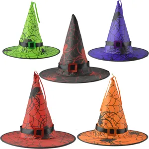 Chapeau de Sorcière Lumineux LED Accessoires de Costume de Fête d'Halloween Imprimé Toile d'Araignée Enfants Adultes Festival Coiffe Décorative