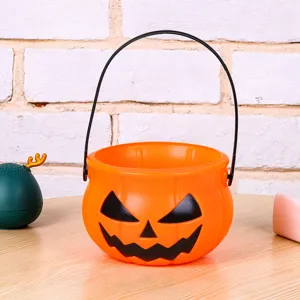 Halloween pumpkin candy bucket plastic portable toy decoration for kids party props gift.