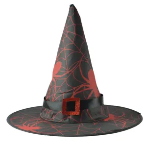 Chapeau de sorciere Halloween avec motif toile d'araignee rouge boucle pailletee fete