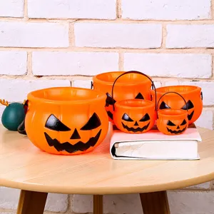 Halloween plastic pumpkin bucket candy jar toy portable decoration set for kids party