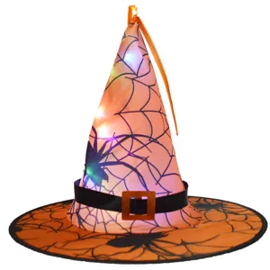 Chapeau de sorcière d'Halloween lumineux LED toile d'araignée costume fête pour enfants adultes