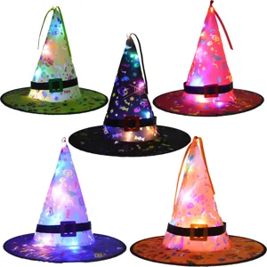 Halloween LED Chapeau de Sorcière Lumineux Fantôme Chauve-souris Toile d'Araignée Costume de Fête Couvre-chef Décoration de Fête Accessoire