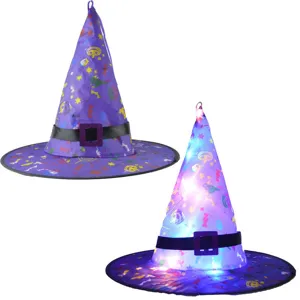 Chapeau de sorcière d'Halloween à LED lumineux violet accessoire de costume pour fête décoration
