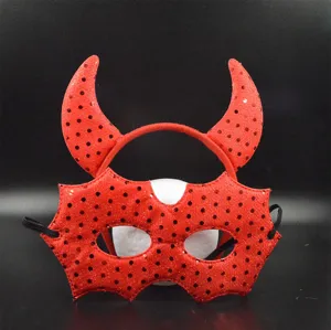 Halloween rote Teufelshörner Haarreif und Glitzer Maske Set Party Kostüm Requisite