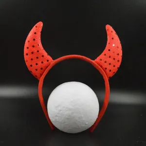 Roter Pailletten Teufelshorn Haarreif Halloween Party Kostüm Haarschmuck für Festivals.