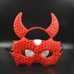 Halloween roter Teufel Hörner Haarreif und Pünktchen Maske Kostüm Party Deko Zubehör Set.
