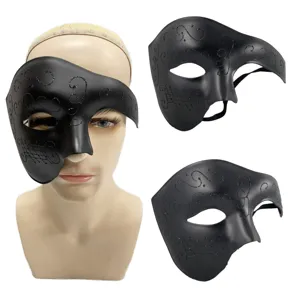 Masque de mascarade noir demi-visage fantôme rétro pailleté masque de fête vénitien