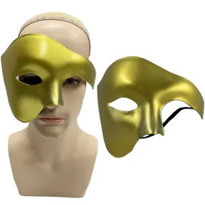 Masque demi-visage doré du Fantôme de l'Opéra pour fête masquée et accessoires de costume.