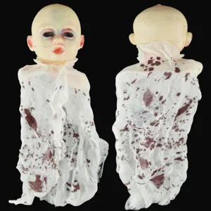 Halloween bambola spettrale insanguinata appendiabiti, giocattolo fantasma spaventoso festa.