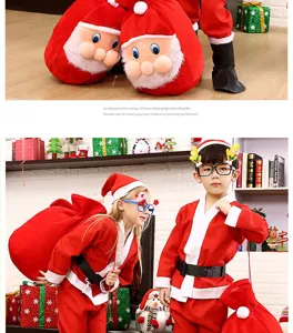 Ensemble de costume de Noël pour enfants avec bonnet de Noël et sac cadeau pour fête.