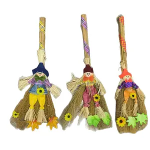 Halloween witch broom scarecrow decoration props autumn harvest festival party hanging ornaments