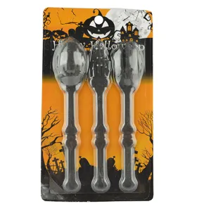 Halloween party plastic tableware set, 3 pieces black skeleton design cutlery for holiday decor.
