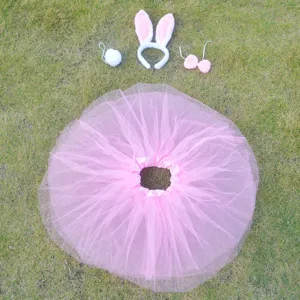 Pink bunny costume set with cute ear headband and pink tutu skirt for holiday party events
