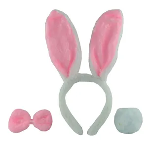 Pink bunny ears headband bow tail three piece set for festival party cosplay costume dress up