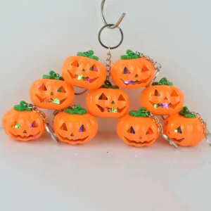 Halloween LED Light Up Pumpkin Keychain Pendant Colorful Glowing Jack O Lantern Hanging Ornament Party Decoration Favors Gift