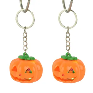 Halloween pumpkin LED keychain flashing glowing pendant holiday party gift keyring accessory