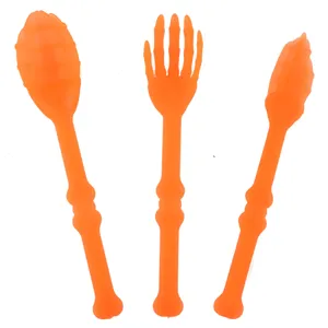 Halloween plastic skeleton cutlery set creative orange bone fork spoon knife table decor