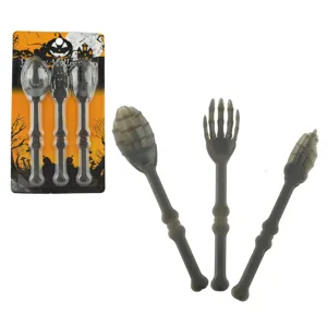 Halloween party plastic tableware set skeleton hand fork spoon spooky table decor props