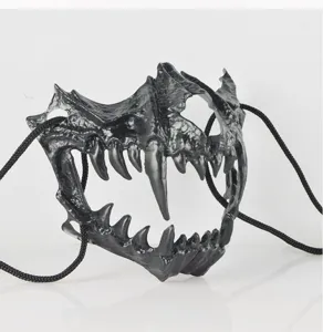 Halloween scary dragon skull half mask with sharp fangs and black adjustable straps.