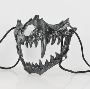 Halloween scary monster skull half face mask demonic cosplay costume party prop black teeth