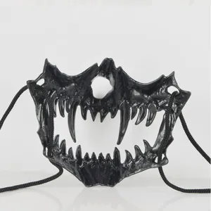 Black half-face demon monster mask detail for Halloween costume party and cosplay event props