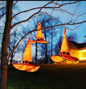 Chapeau de sorcière lumineux LED Halloween décoration suspendue accessoire de fête orange