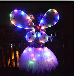 Kids LED glowing butterfly wings and tutu skirt set, perfect for party costume dress up.