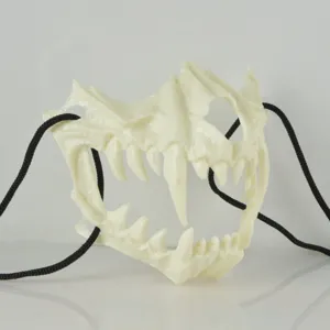 Halloween animal skull half face mask with sharp teeth and black straps for scary party cosplay.