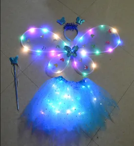 LED light up butterfly wings costume set for kids fairy princess tutu skirt wand headband