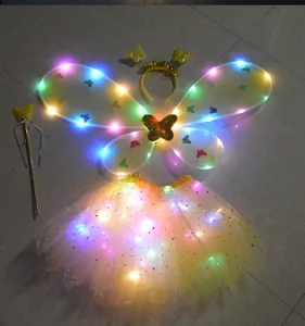 Children LED light up butterfly wings costume set with fairy wand, headband and tutu skirt.