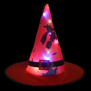 Chapeau de sorciere rouge lumineux LED fete d Halloween costume chapeau magicien deco fete