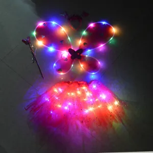 LED light up butterfly wings set with fairy tutu skirt, cute glowing costume for kids party.