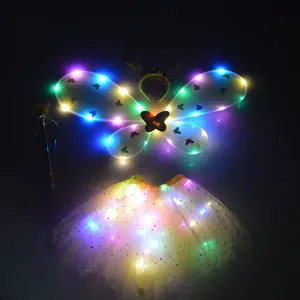 LED light-up butterfly wings kids fairy costume set with glowing tutu skirt and wand