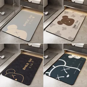 Tapis de Bain en Terre de Diatomées Ours De Dessin Animé Absorbant Séchage Rapide Tapis de Sol Antidérapant pour Salle de Bain Décoration