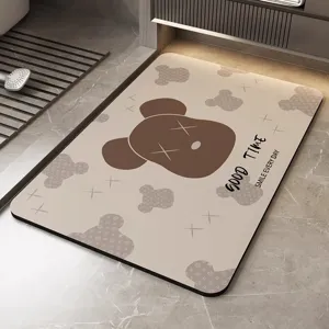 Tapis de bain antidérapant et absorbant avec motif d'ours, tapis de maison séchage rapide.