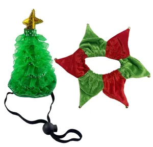 Conjunto de sombrero de árbol de Navidad y estrella con cascabel para fiesta mascota y fotografía.