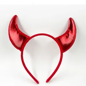 Red devil horns headband for costume party, festive hair accessories and headpiece details.