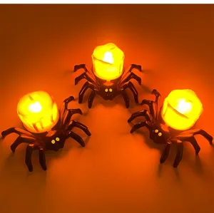 Halloween LED spider tealight candles flameless glowing scary party home decor props 3pcs