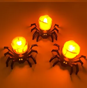 Halloween spider LED electronic candle lights, glowing party decoration lights set of three.