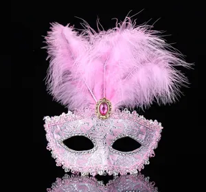 Rosa feder maske venezianische spitzen maske fur damen kostum party ball karneval zubehor.