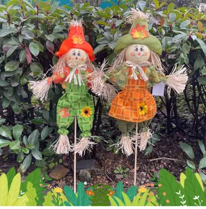 Halloween scarecrow garden stakes set, autumn harvest yard decoration props for seasonal decor.