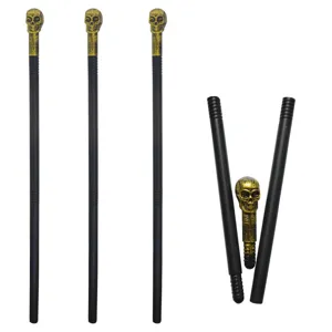Sceptres de crâne d'Halloween, baguettes magiques noir et or pour fête et accessoires de cosplay.