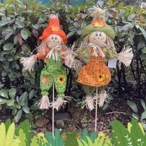 Halloween Scarecrow Decoration Ornaments Pastoral Style Fabric Straw Doll For Mall Hotel Garden Outdoor Event Layout Props