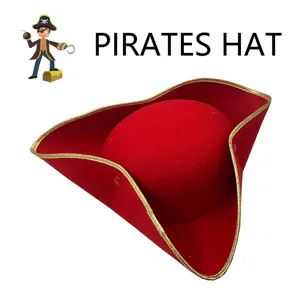 Red pirate hat with gold trim for Halloween cosplay party dress up costume headwear