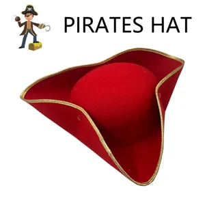 Red Pirate Captain Hat For Adults Kids Halloween Cosplay Party Costume Props Tricorn Hat Gold Trim Decoration