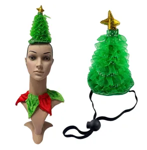 Diadema de árbol de Navidad lindo accesorio de fiesta con estrella dorada y correa